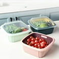 thumbnail image 6 of Tkrady Draining Rack Double-Layer Colander, Square Bowl Water Filter with Lid for Cleaning Vegetables and Fruits 9.4in Kitchen Strainer Drainage Rack(Blue & Yellow), 6 of 6