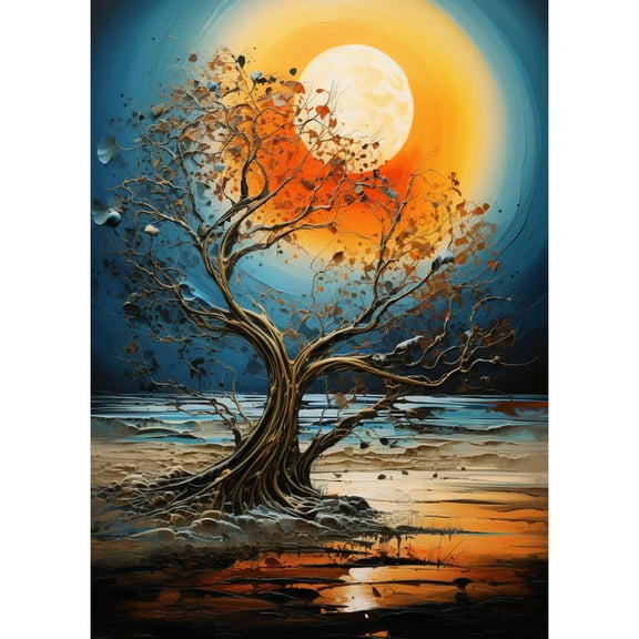 Night Scene with Tree and Moon DIY 5D Diamond Art Paint with Full Drill Round Diamond Gems Painting by Number Kits for Adults Art Craft Home Wall Decor 11.8x15.8inch(2)