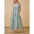 thumbnail image 2 of Niusricy Women Sexy Classic Maxi Flowy Dress Ladies Vintage Sleeveless Swing Dress Striped Print Dress Wide Strap Back Lacing A-Line Dress Square Neckss for Vacation Cocktail Club Streetwear, 2 of 7
