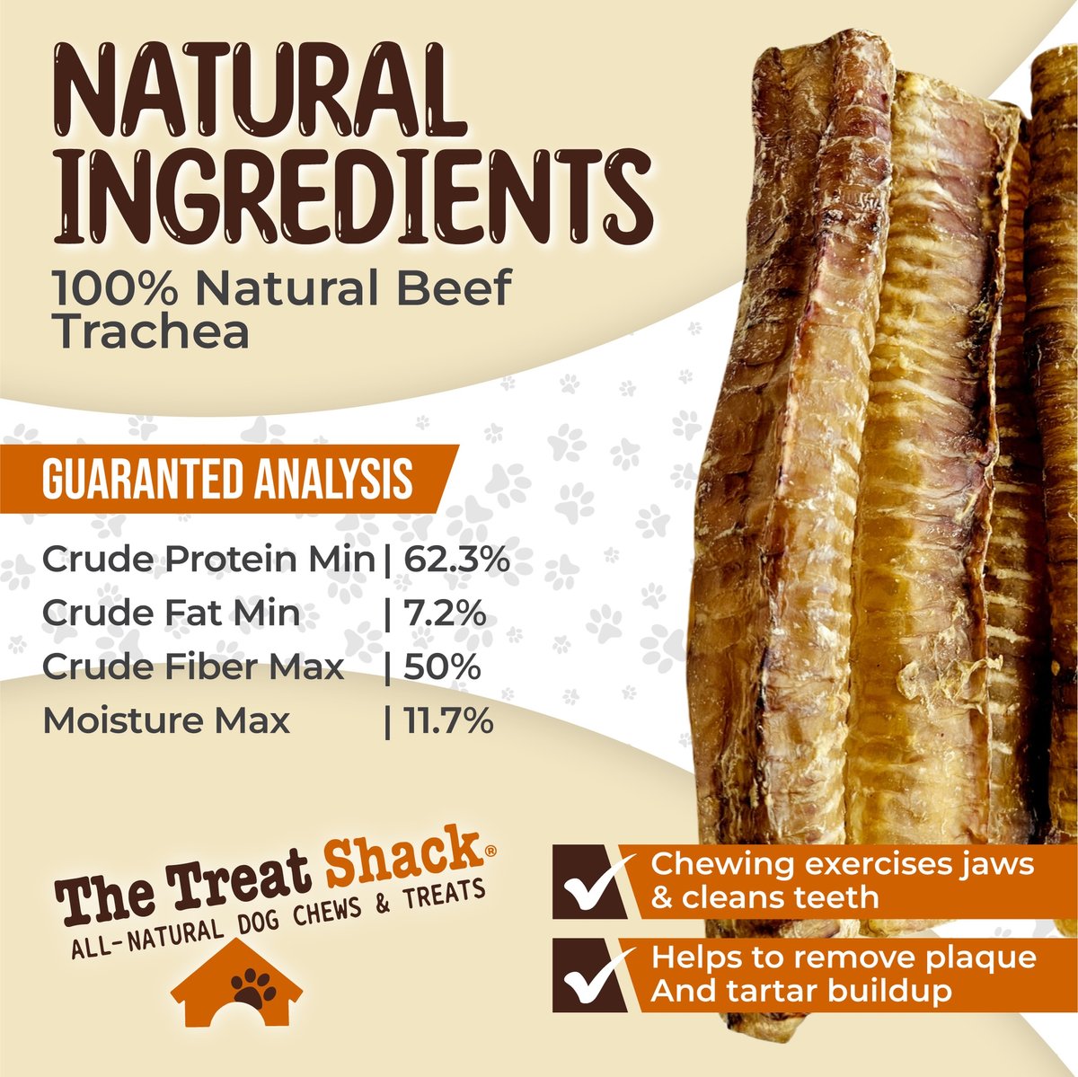 The Treat Shack 12-in Whole Beef Trachea Tubes Natural Dog Chew Treats, 8CT