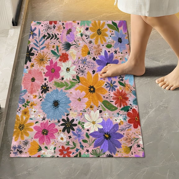 RMDQTR 16" × 24" Rectangle Shape Bathroom Rugs Plush Toilet Base Mat Soft Rugs Non Slip Absorbent Multicolored Floral Pattern