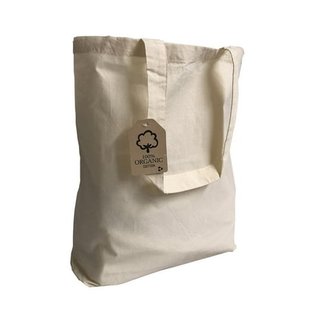 100% Organic Grocery Tote - Organic Cotton Canvas Tote Bags with Bottom Gusset Grocery Shopping, Travel, DIY (Natural )