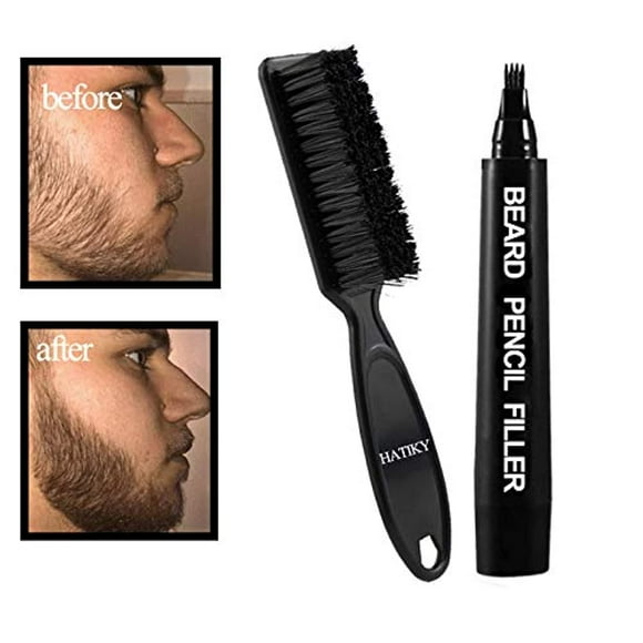 HATIKY Relleno de lápiz para barba para hombres, resistente al agua y al sudor, de larga duración, bolígrafo para barba con aplicador de punta de microhorquilla que crea bigote y cejas de aspecto natu
