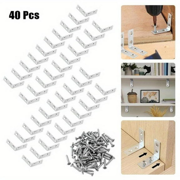 40Pcs Small Metal L Brackets for Wood, 1.5 inch Steel Joist Right Angle Brackets for Wood Shelves Chair Drawer Cabinet with Screws, Zinc Plated Home Master Hardware