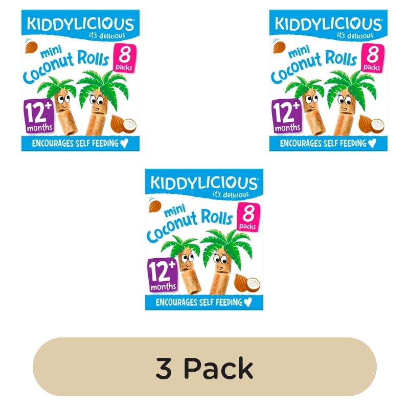 Kiddylicious Original Mini Coconut Rolls Baby Snacks Multi 8 x 7g, British Import (Pack of 3)