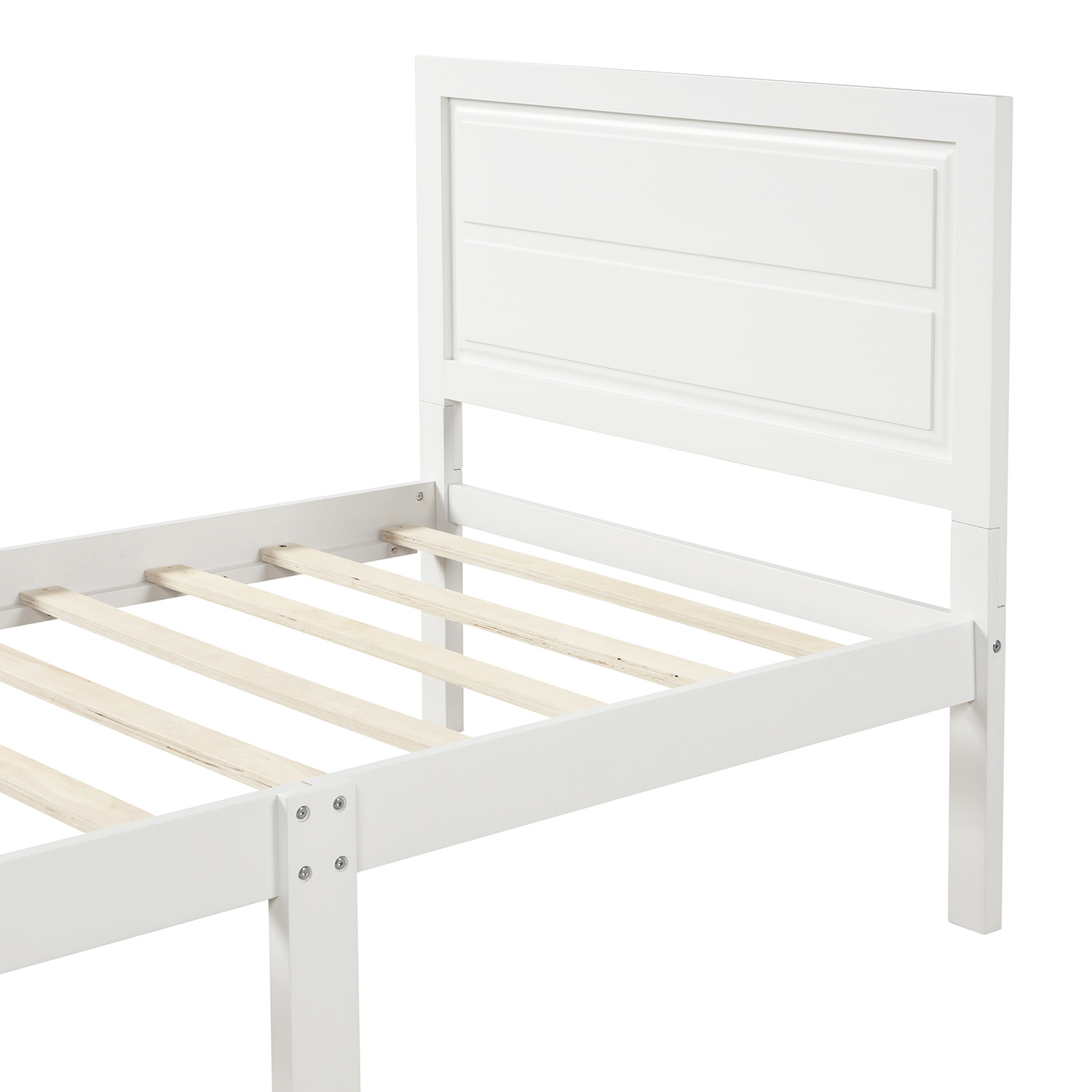 Twin Bed Frame with Headboard, Wood Single Bed Frame Wood Platform Bed, Twin Single Bed Frame w/ Wood Slat, Twin Platform Bed Frame for Kids, Platform Twin Bed Frame No Box Spring Needed, White, R108 - image 4 of 6