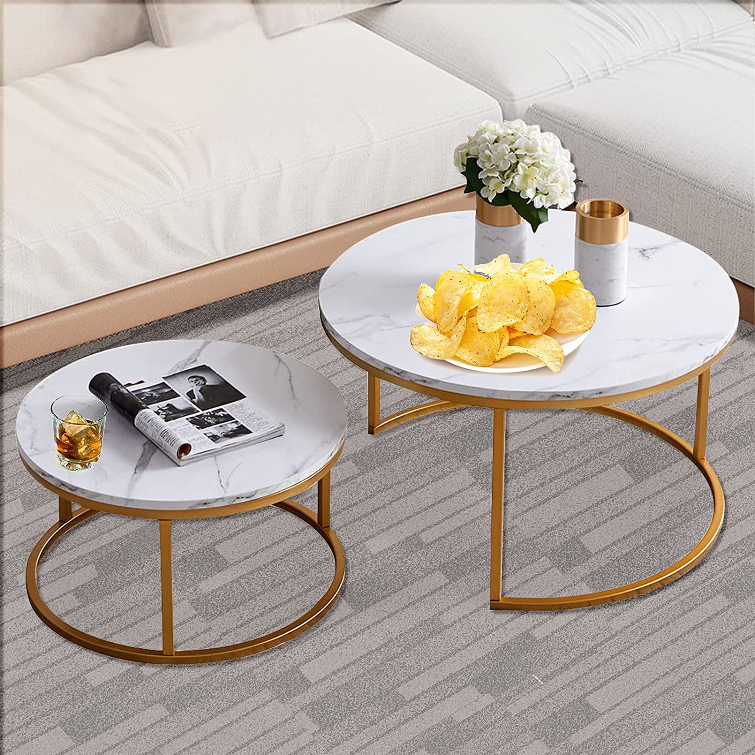 Top32” Modern Nesting Coffee Table Simple Modern Living Room 2 Round