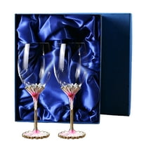 AJONALAA Handmade Painted Enamel Flower Glass Wine Glasses, Transparent Drinking Glasses Set of 2,Gift Box(Pink)