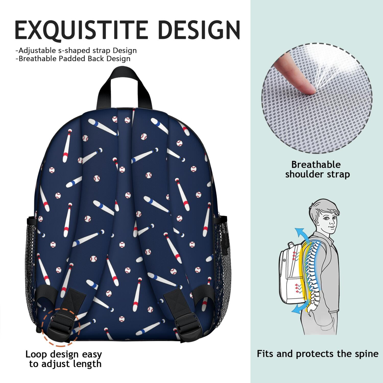 Sports-Themed Ergonomic Backpack for Boys - Waterproof, Durable with Side Pockets for Baseball, Football, Soccer