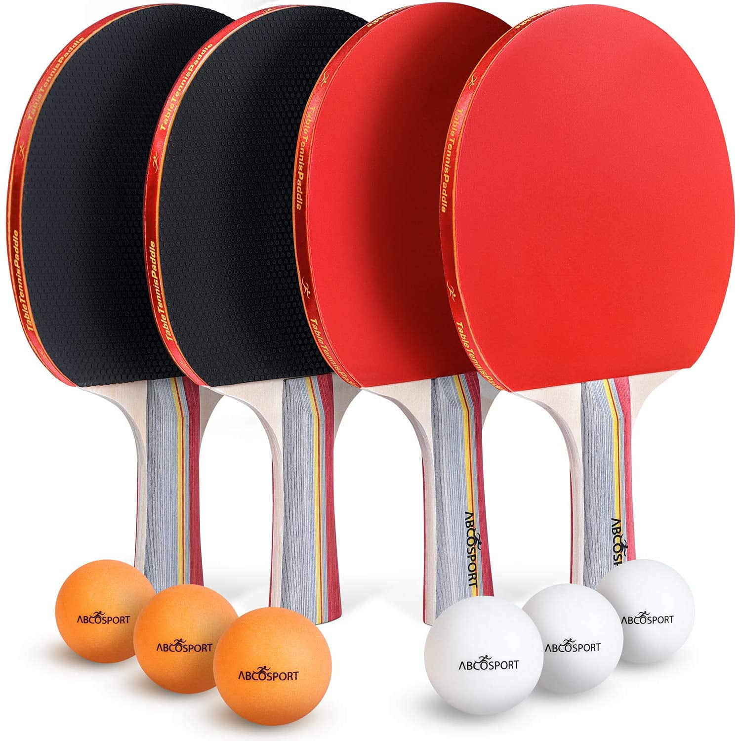 Abco Tech Ping Pong Paddle Set Table Tennis Set 4 Premium Rackets 6 Balls  Rubber - Walmart.com