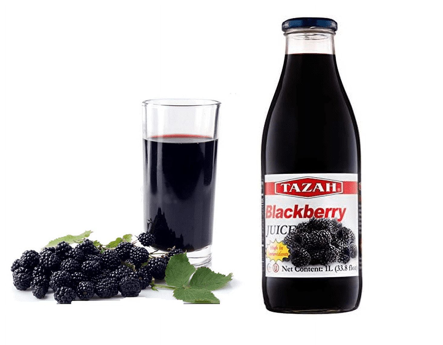 Blackberry Juice Net 33.8 fl.oz (1 Ltr.) - 4 Glass Bottles - High in Antioxidants