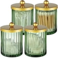 thumbnail image 1 of Sage Green Glass Qtip Holder Dispenser, Bathroom Canister Apothecary Jar for Cotton Swabs, Cotton Balls, Round Pads, Floss Picks, Countertop Storage Organizer Container for Vanity,Gold 4 Pack, 1 of 5