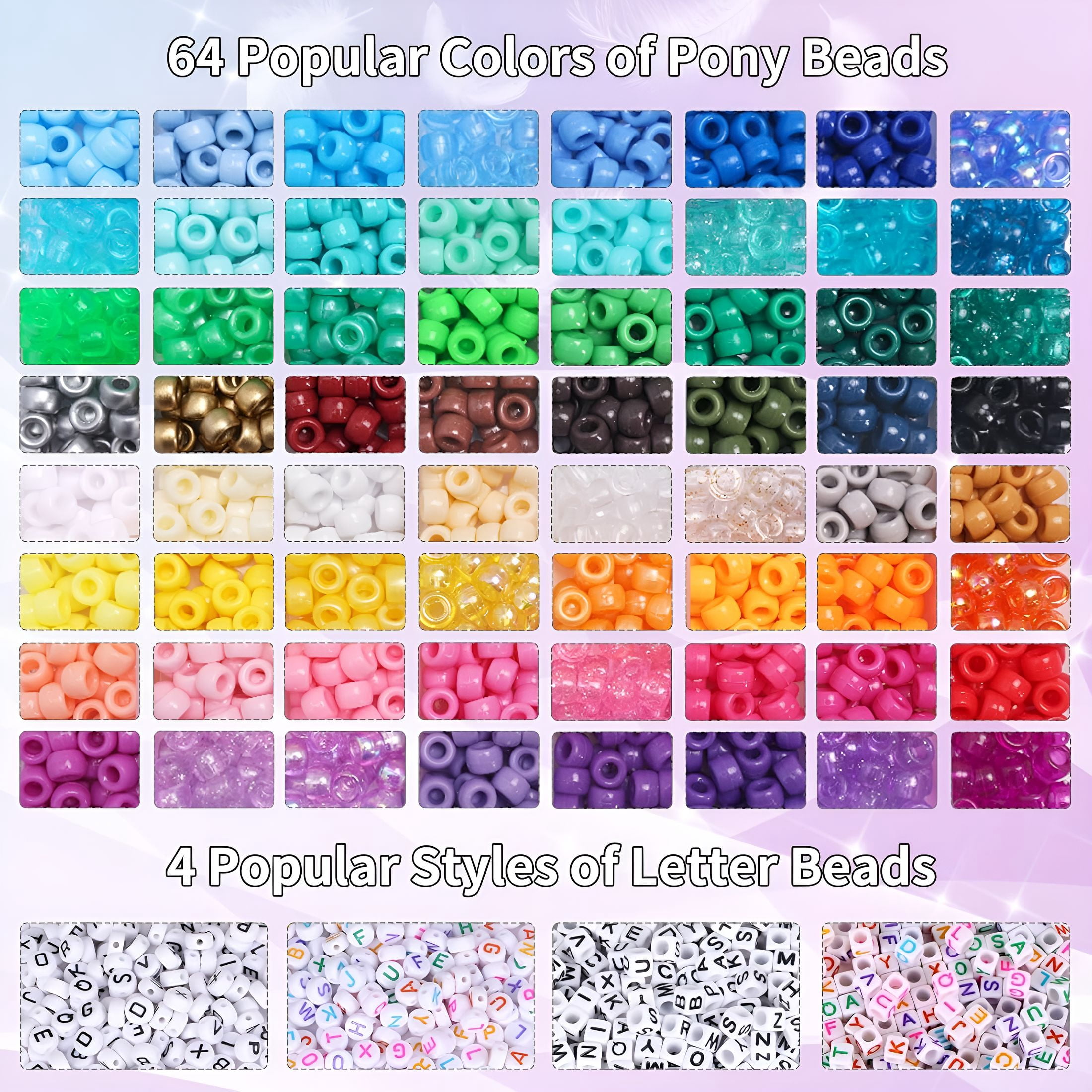 DESIGNICE 2350pcs, 64 Colors, Pony Beads for Bracelet Making Kit, Rainbow Kandi Beads Friendship Bracelet Kit, Letter Beads and Elastic Strings for Bracelet Necklace Making, Craft Gifts Set for Girls