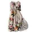 thumbnail image 2 of Fartey Boho Dresses for Women Midi Fashion Floral Print 3/4 Sleeve Casual Dress Summer Breathable Flowy Cotton Linen Beach Sundress Loose Comfy Lapel Drawstring Waist Dress, 2 of 5