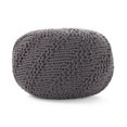thumbnail image 2 of Haley Indoor Handcrafted Modern Fabric Weave Pouf, Dark Gray, 2 of 6