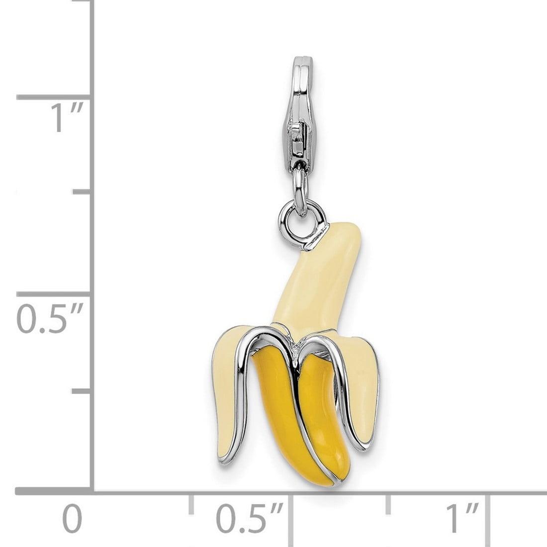 925 Sterling Silver Polished Fancy Lobster Closure Enameled 3-d Peeled Banana With Lobster Clasp Charm 40x12mm Wide Pend