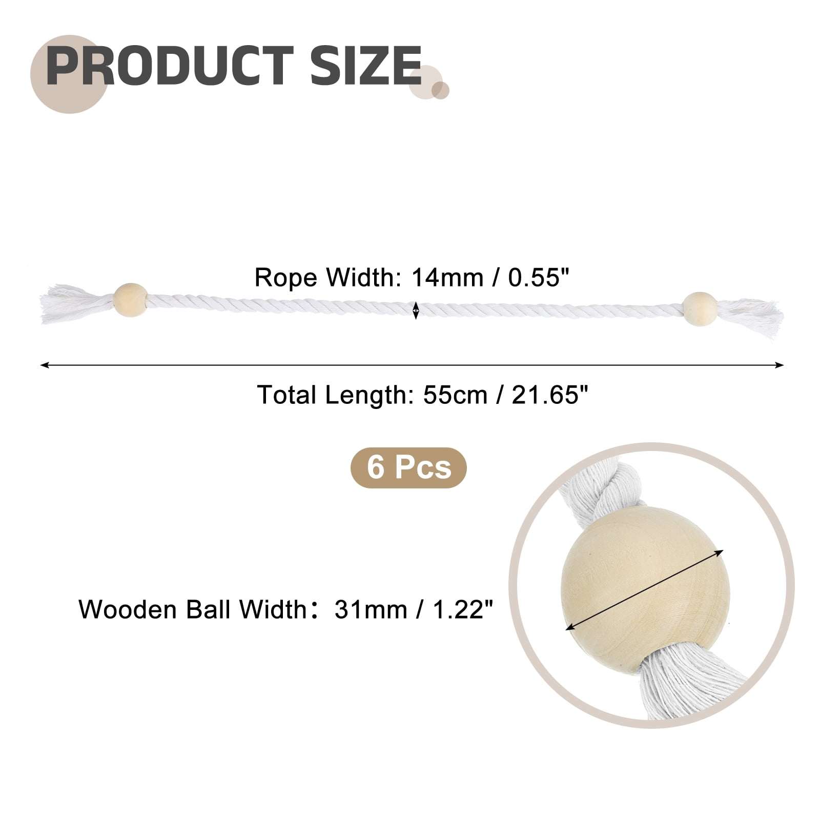 Unique Bargains Magnetic Curtain Tiebacks with Wooden Ball Hand-woven Holdbacks 6Pcs White