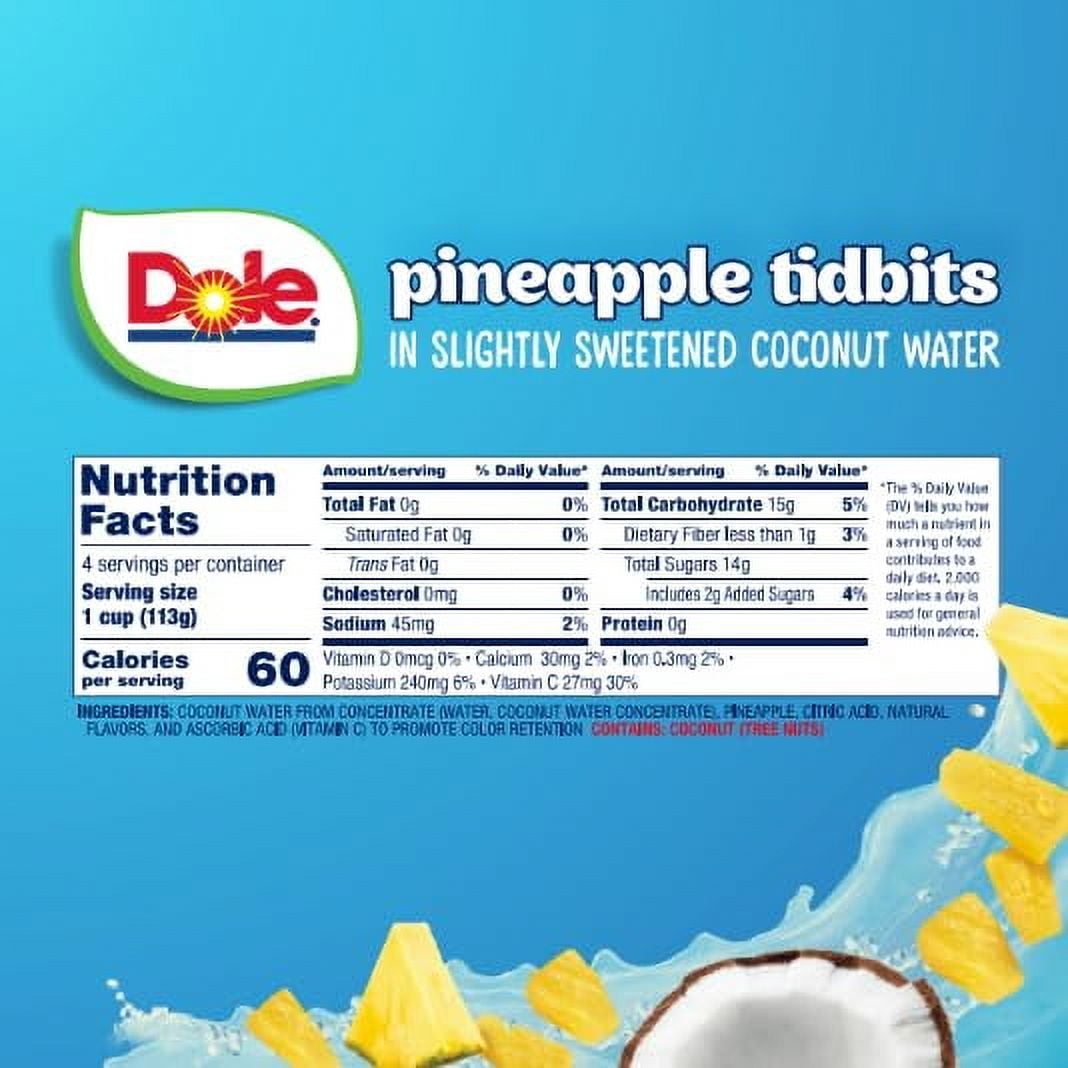 (6 pack) Dole Fruit Bowls Pineapple Tidbits in Coconut Water*, 4 oz Cups (4 Pack)