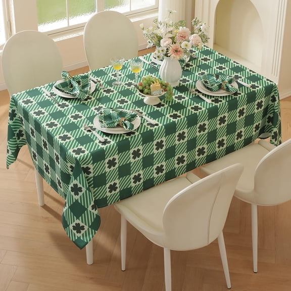 Larponder St Patricks Day Tablecloth, Rectangle Table Cloth Shamrocks Spring Table Cover Waterproof Four-Leaf Clover Tablecloths for St Patrick's Day Dining, Picnic, Party