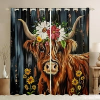 Manfei Animal Highland Cattle Curtains Pack of 2 (42x84 Each) for Female Men Women,Rustic Farmhouse Curtains Blackout,Chic Floral Flowers Bedroom Curtains,Super Cozy Room Decor