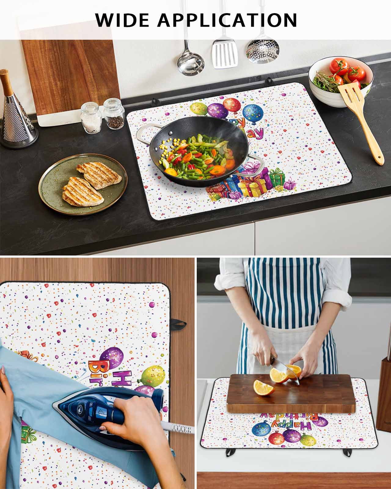 nqOlkjepod Large Induction Cooktop Protector Mat 28.5"x20.5", Happy Birthday Stove Top Covers for Electric Stove, Watercolor Balloon Gifts Patterns Stove Burner Cover Mats, Glass Top Stove Cover