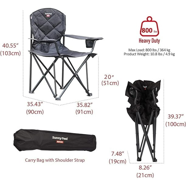 SUNNYFEEL XXL Oversized Camping Chair Heavy Duty 800 LBS for Big Tall People Padded Portable Folding Quad Lawn Chairs with Armrest Cup Holder Pocket Carbon Black Walmart Business Supplies