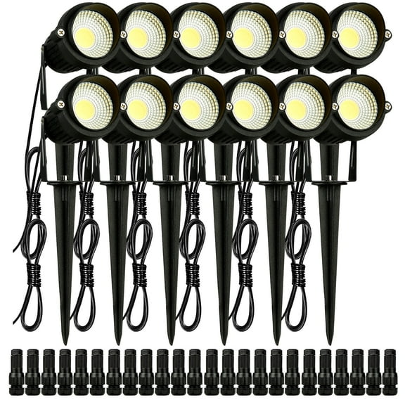 VEVOR Landscape Lighting, 6W Low Voltage LED Landscape Lights,IP66 Waterproof Landscape Spotlights Yard Lawn Garden Pathway Outdoor Lights 12V 24V 450LM Warm White 3000K(12 Pack with Connectors)
