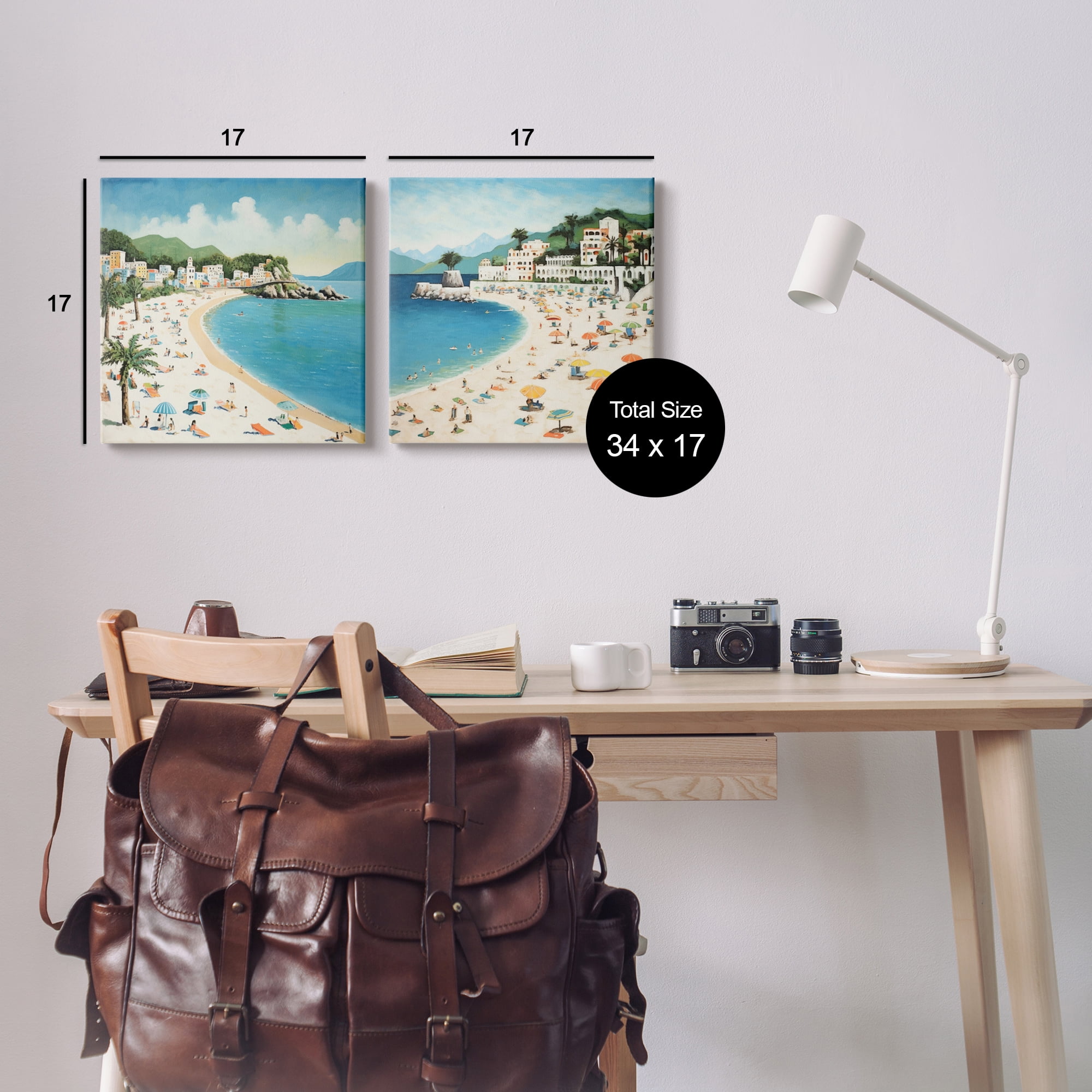 Stupell Industries Beach Goers on Curved Shore Landscape Painting Gallery Wrapped Canvas Art Print Wall Art, 17 x 17, Set of 2