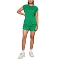 thumbnail image 1 of Conjunto de dos piezas de verano para mujer ATHLECHIC, con camiseta de manga corta y cuello redondo, pantalones cortos con cintura elástica, color verde, 1 of 1