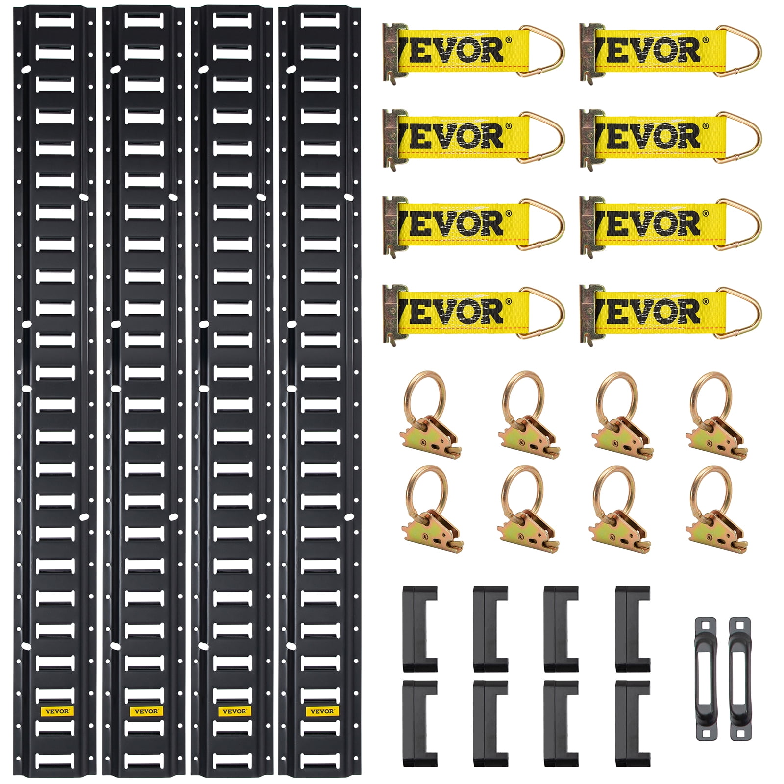 VEVOR E Track TieDown Rail Kit, 30Pcs 5ft ETracks Set Includes 4 Steel Rails & 2 Single Slot