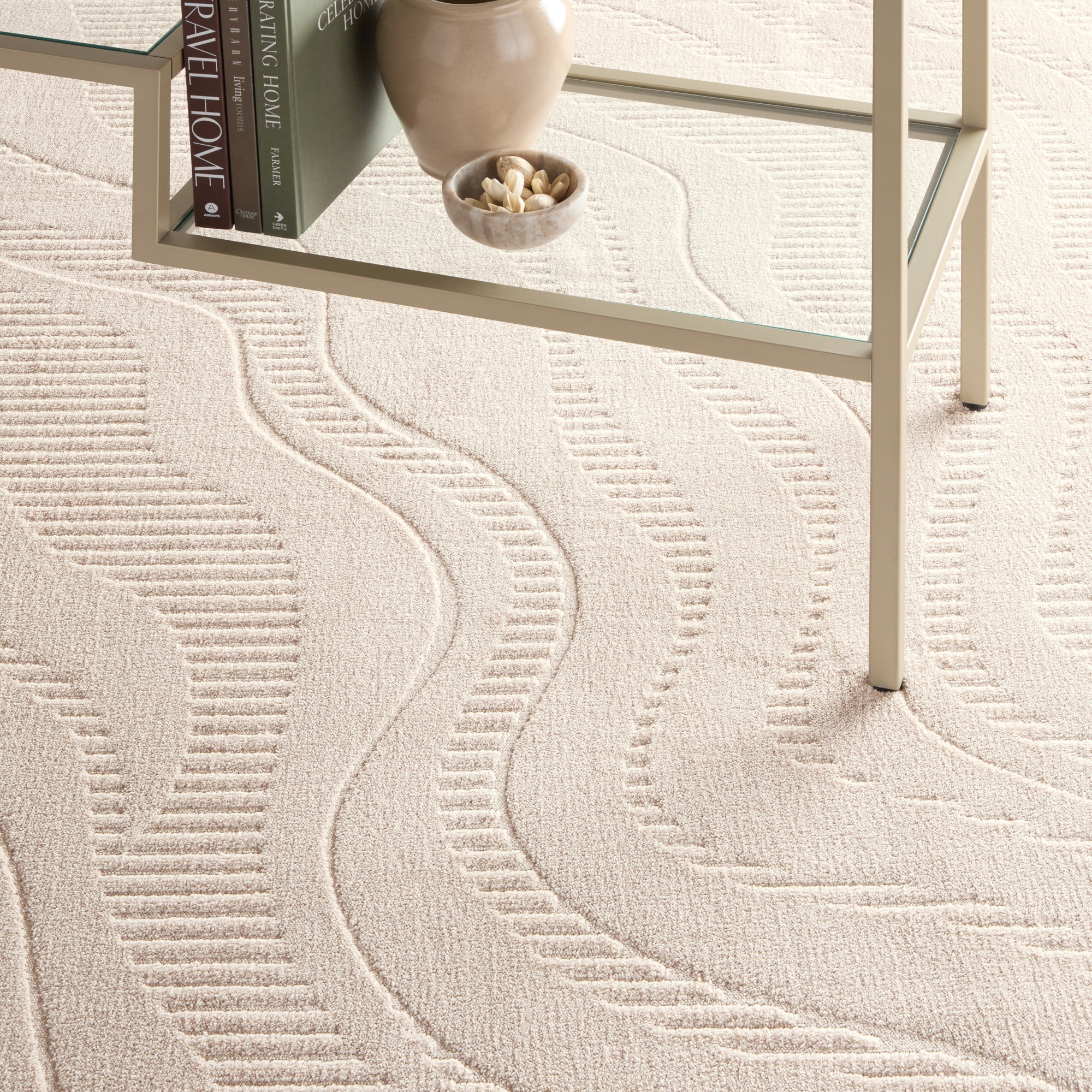 TOWN & COUNTRY EVERYDAY Lane Painterly Wave Soft Felt Everwash®, Machine Washable Area Rug with Non-Slip Backing, Modern Rug, Taupe, 1'7"x7'2"