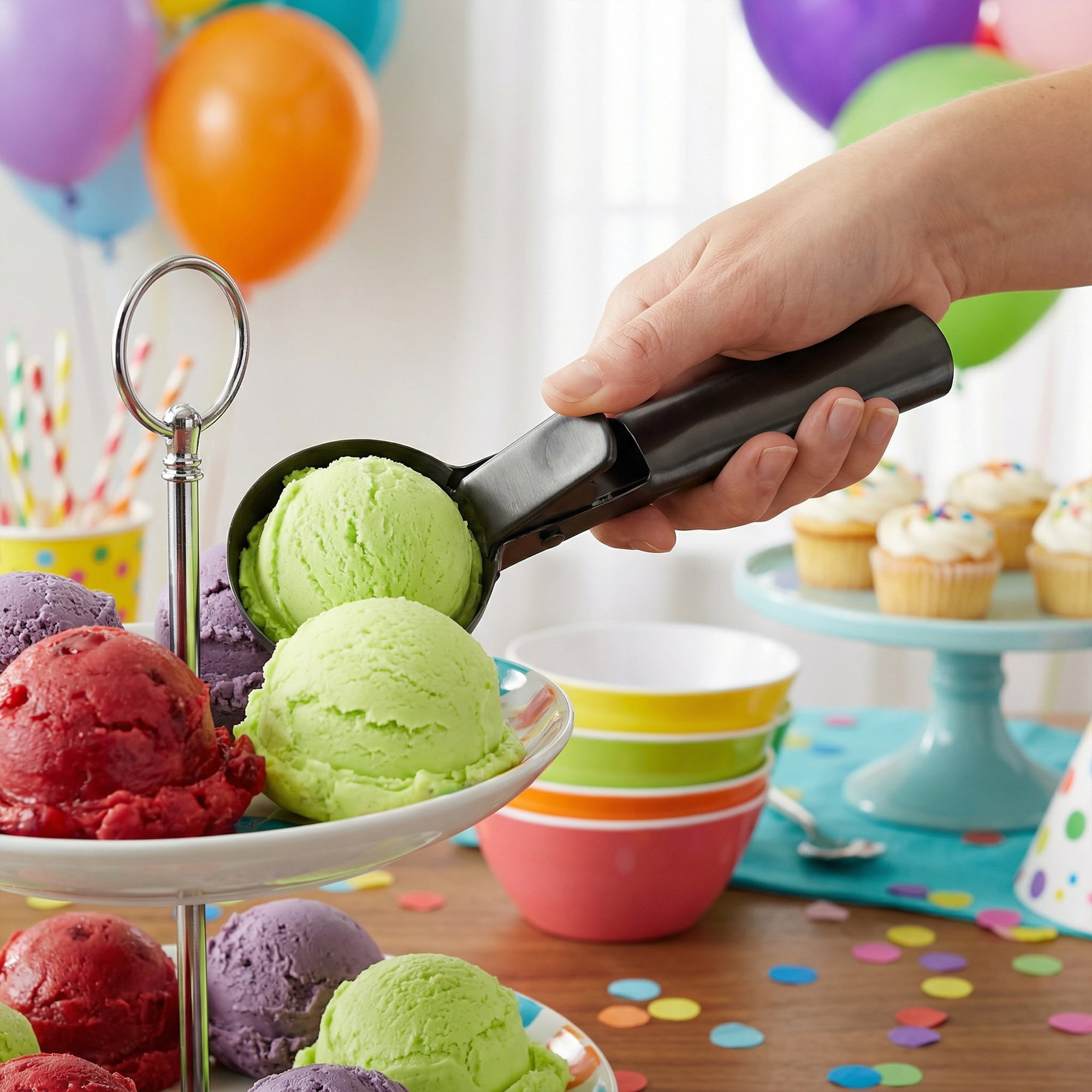 Unique Bargains Stainless Steel Ice Cream Scooper with Handle Black
