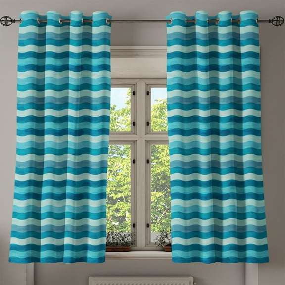 Ambesonne Abstract Grommet Curtain, Ocean Waves Aquatic, 50" x 54", Turquoise Teal Blue