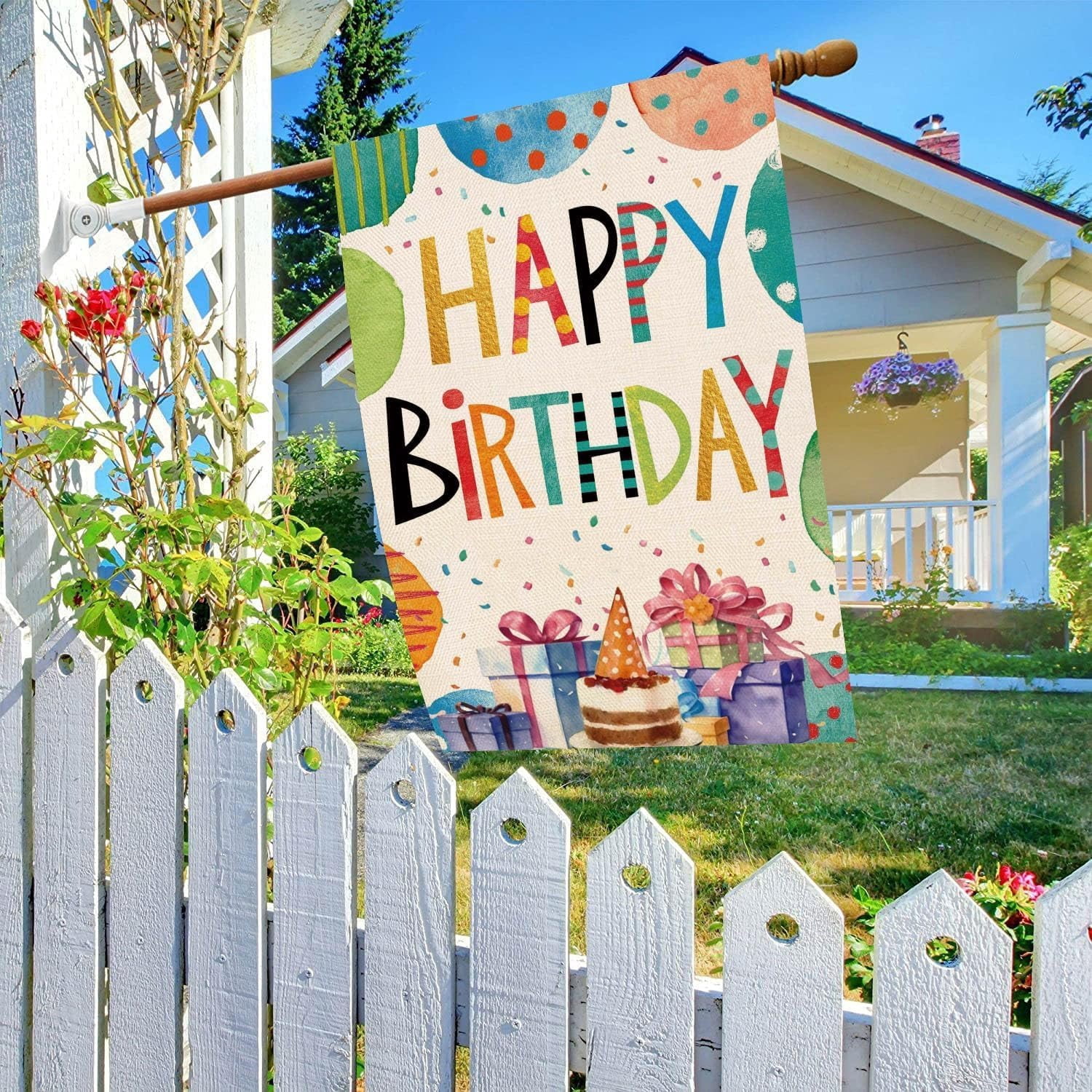 Happy Birthday House Flag Double Sided Birthday Party Welcome Garden Yard Flag Vertical Farmhouse Outdoor Outside Home Celebration Decoration