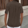 thumbnail image 5 of Olyvenn Womens Short Sleeve Cotton Linen Button Down Up Shirt Collared V Neck Tops Shirts Blouses Dress for Women Western Wear Brown XL, 5 of 7