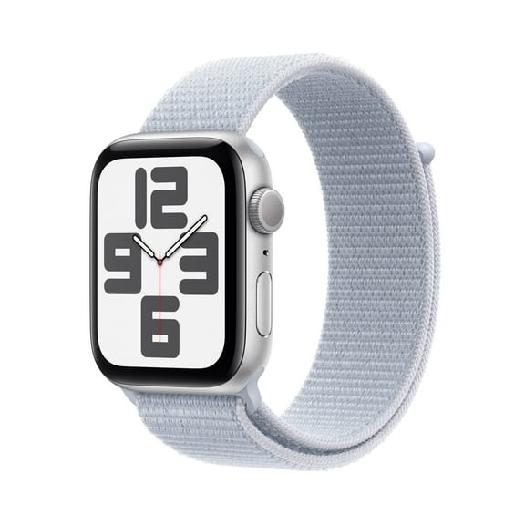 Open Box Apple Watch SE (2nd Gen) [GPS 44mm] Smartwatch with Silver Aluminum Case with Blue Cloud Sport Loop