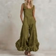 thumbnail image 2 of Square Neck Ruffle Hem Jumpsuit for Women - Flowy Wide Leg Boho Overall, Sleeveless Casual Vacation Romper with Pockets Army Green L, 2 of 7