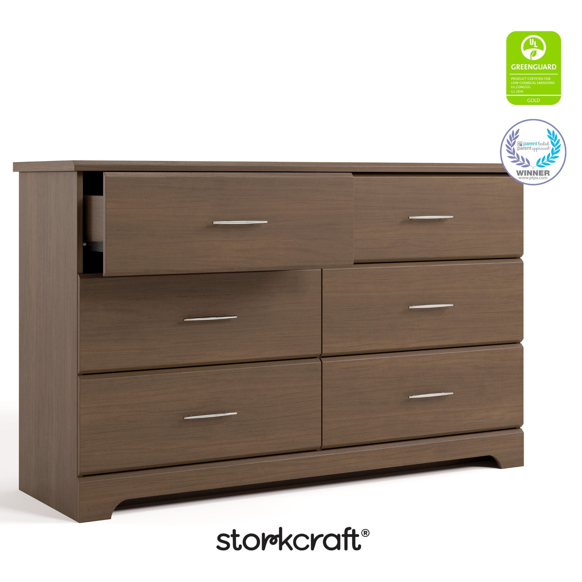 Storkcraft Brookside 6 Drawer Nursery Double Dresser, Hazelnut
