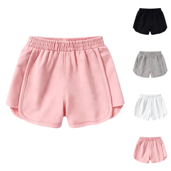 Fengqque Boys and Girls Cotton Athletic Shorts Soccer Running Active Dry-Fit Kids Gym Workout Performance Solid Color Shorts White 1-2 Years