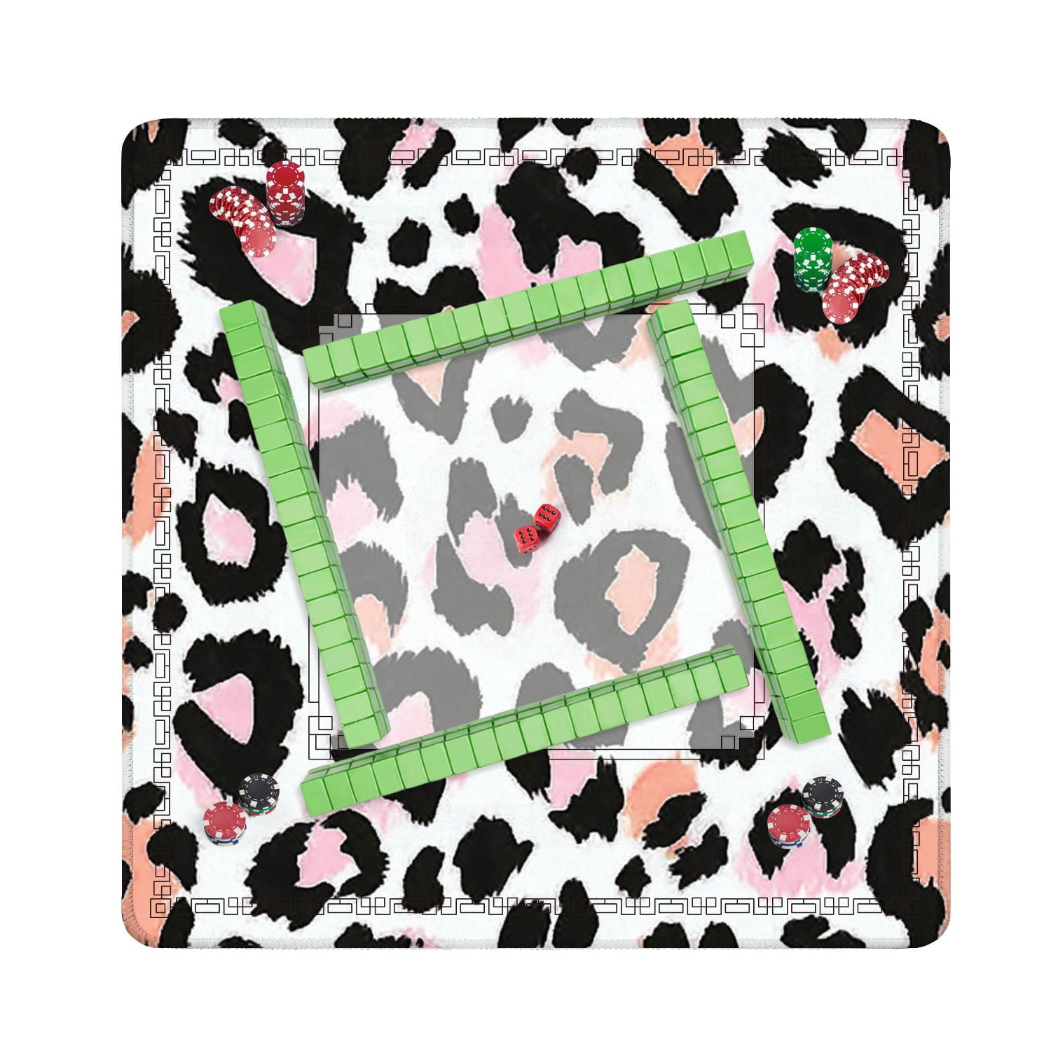 Mahjong Mat 31.5" x 31.5" Leopard seamless heart design Non-Slip Noise Reduction American Mahjong Tiles Table Cover for Dominoes Poker Card Board Games Gift
