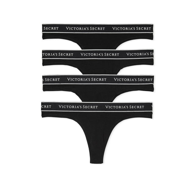 Tanga de algodón con el logotipo de Victoria's Secret, paquete de 4 unidades, para mujer