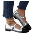 thumbnail image 3 of HomeDM Womens Flats Mary Jane Closed Square Toe Buckle Strap Slip On Dress Shoes for Wedding Party Work, Silver Size 7, 3 of 9
