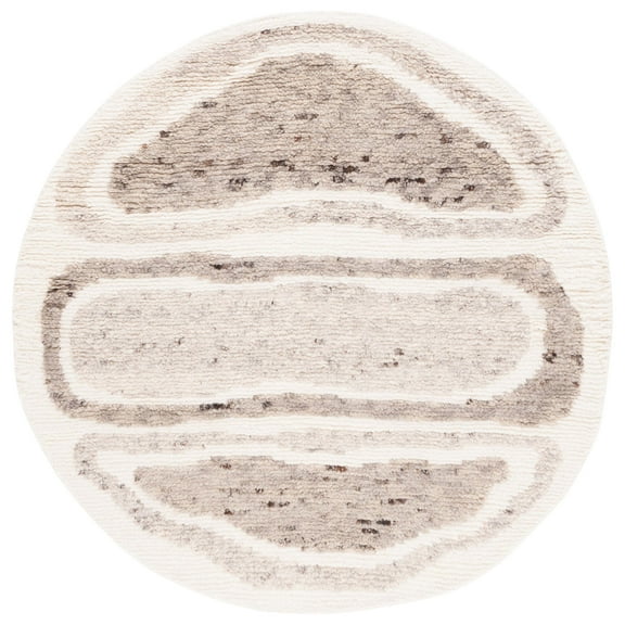 SAFAVIEH Casablanca Rhoda Geometric Wool Area Rug, Ivory/Brown, 6' x 6' Round