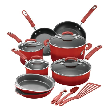 Rachael Ray 15-Piece Classic Brights Nonstick Pots and Pans/Cookware Set Red Gradient
