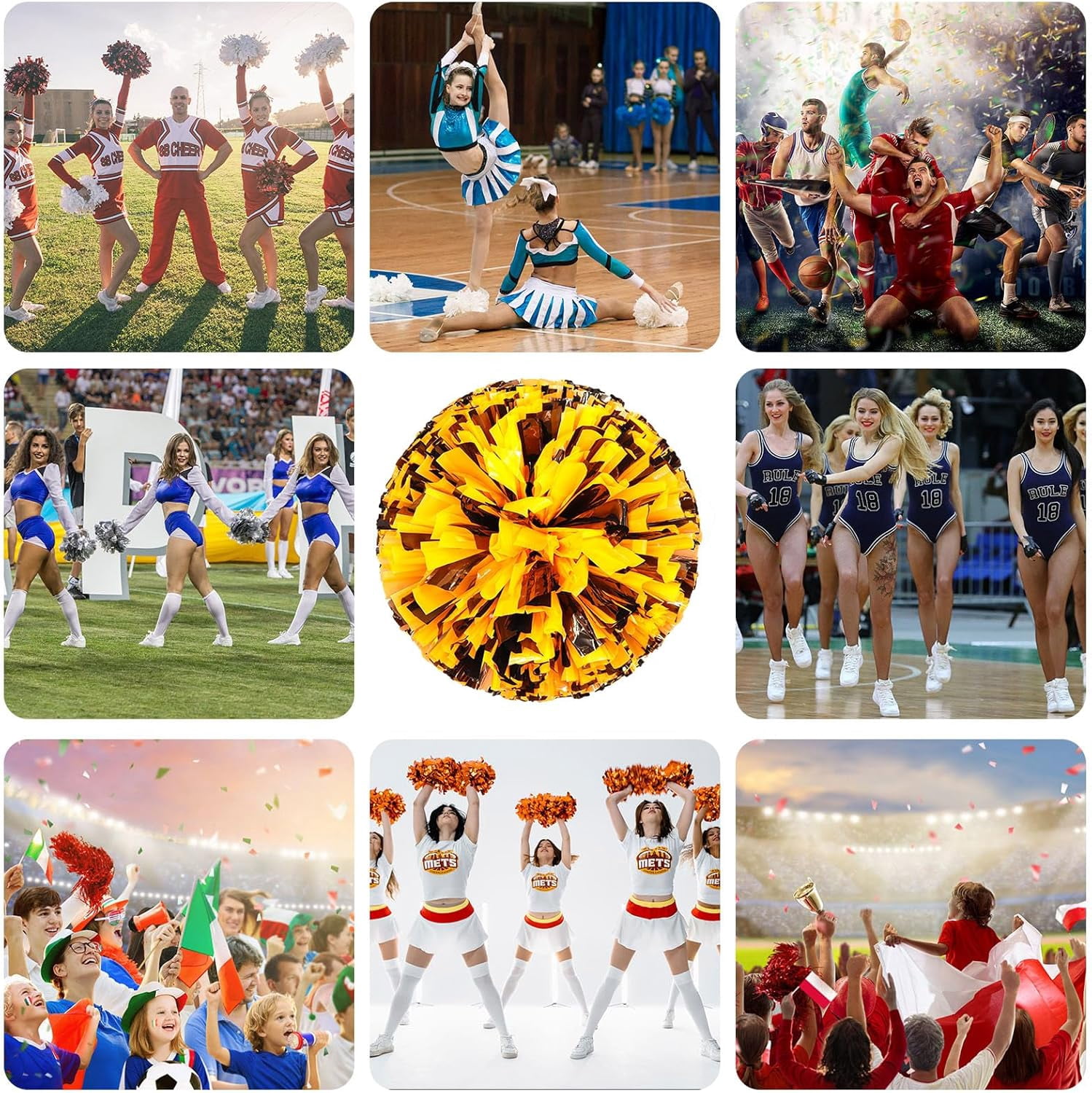 20 Pcs Cheerleading poms,pom poms Cheerleading with Finger Holes Metallic Foil Cheer Pom Pomsfor Dance, Matches, Team Spirit Sports (Black+Green)