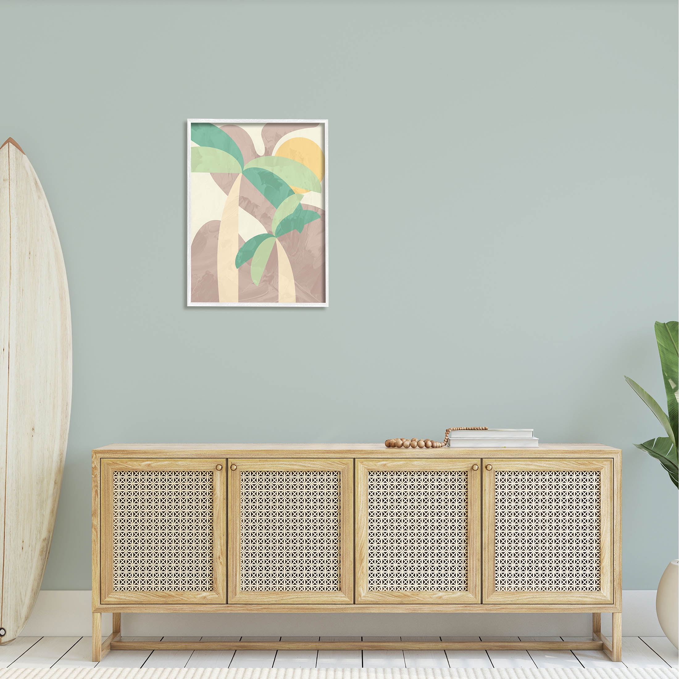 Abstract Summer Palms Shapes Botanical & Floral Graphic Art White Framed Art Print Wall Art