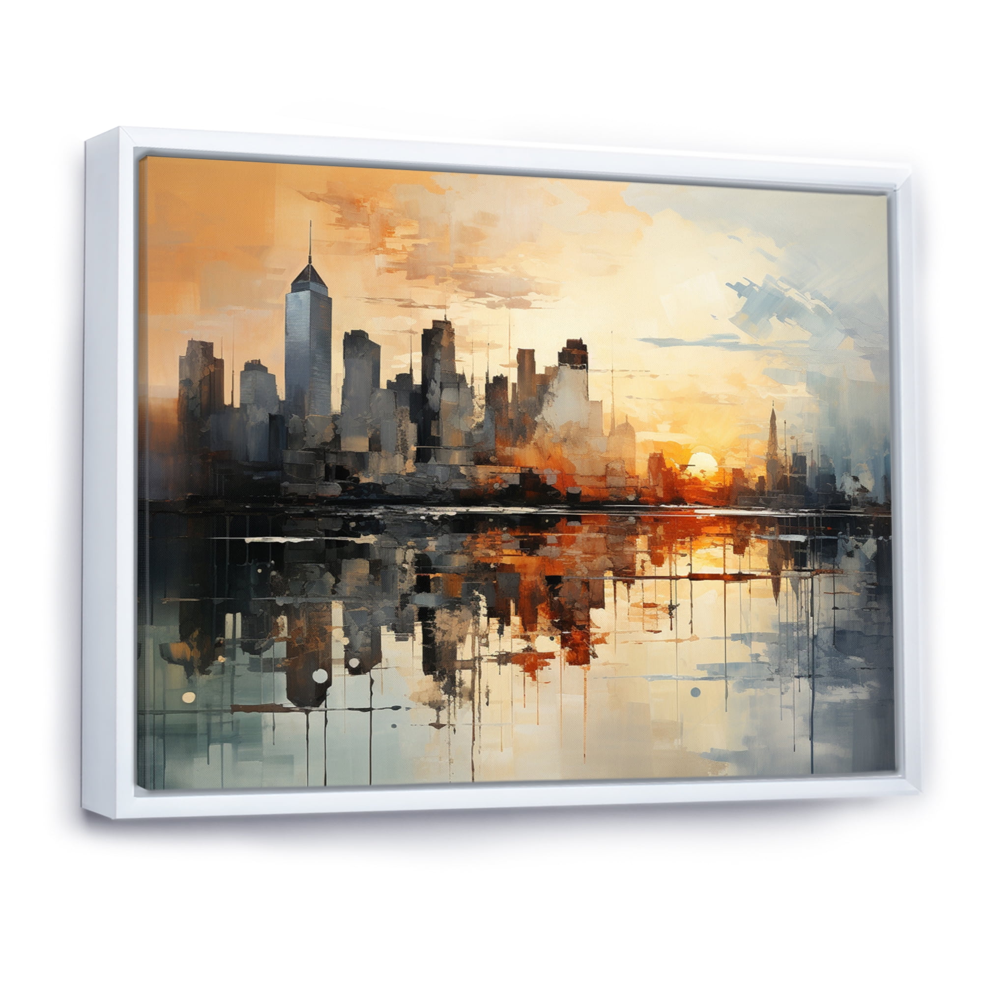 Designart Orange Traditional White Framed Wall Art, Sky