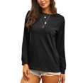 thumbnail image 3 of LUXUR T-shirt Femme Col Rond Tee-Shirt Couleur Unie Pull Décontracté Manches Longues Noir L, 3 of 5