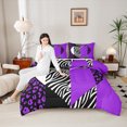 thumbnail image 4 of Homewish Cheetah Leopard Print Queen Comforter Set for Girl, Black Purple Love Heart Bedding Sets, Stripes Abstract Reversible Bedding Comforter Set, Super Cozy Room Decor, 3-Piece, 4 of 8
