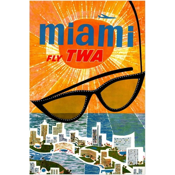 Miami - Fly TWA - Vintage Airline Travel Poster Travel Posters (8x12Inches(US/CANonly))